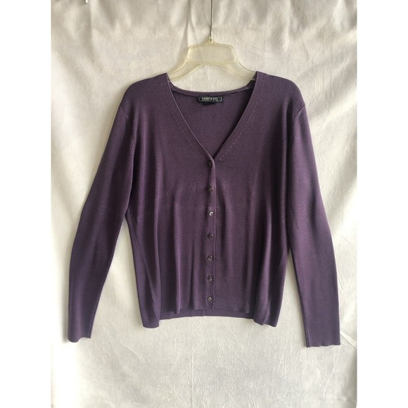 Harold's Sweaters - 100% Silk Harold's Old School Women's Purple Cardigan Sweater Size Medium